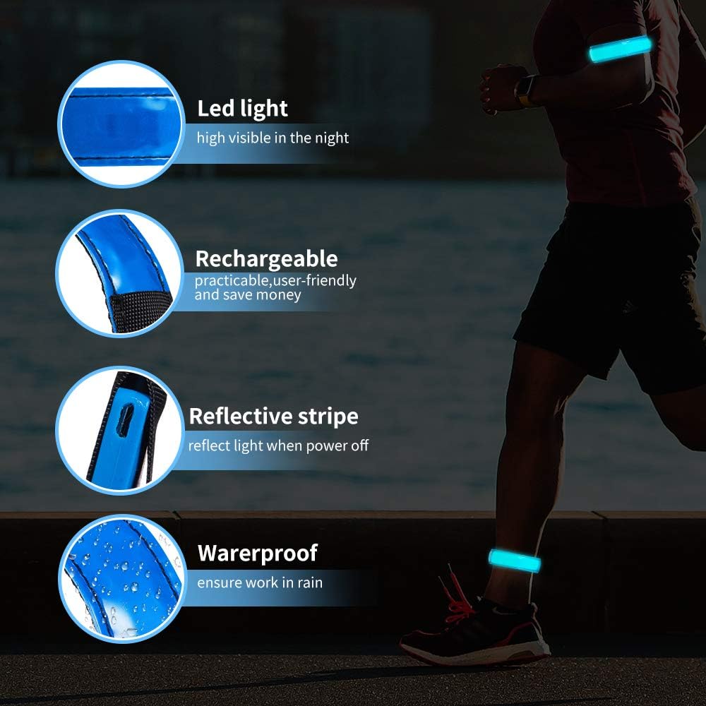 Rechargeable LED Armband for Running(2 Pack), Light Up LED Armband, High Visibility Reflective Running Gear for Night Safety, Running Lights for Running Walking Cycling