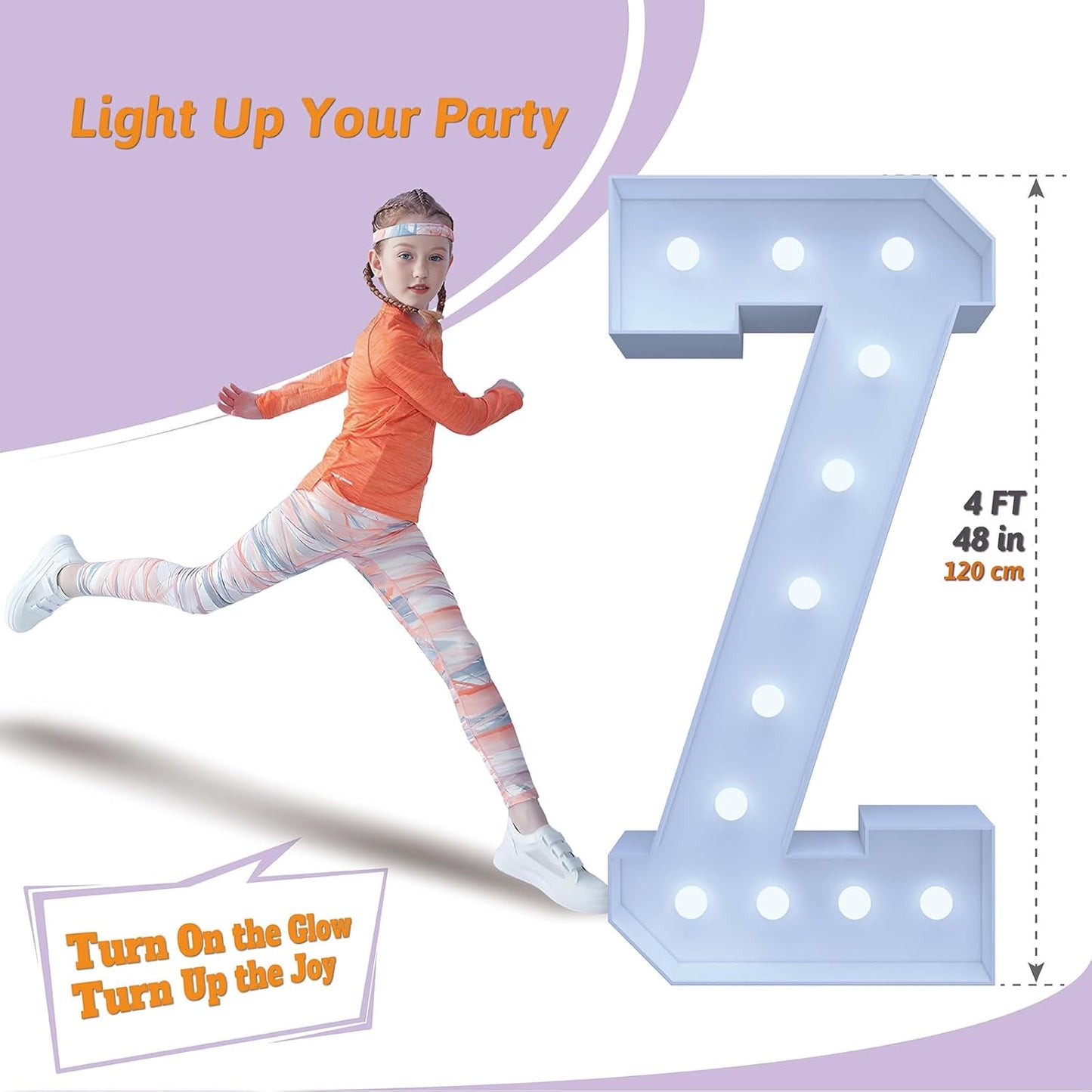 4FT Marquee Light Up Letters Z – Cool White LED, Easy to Assemble Foam Board with Back Support, Large Marquee Light Up Letters for Birthday, Wedding, Party, Anniversary, Baby Shower Decor