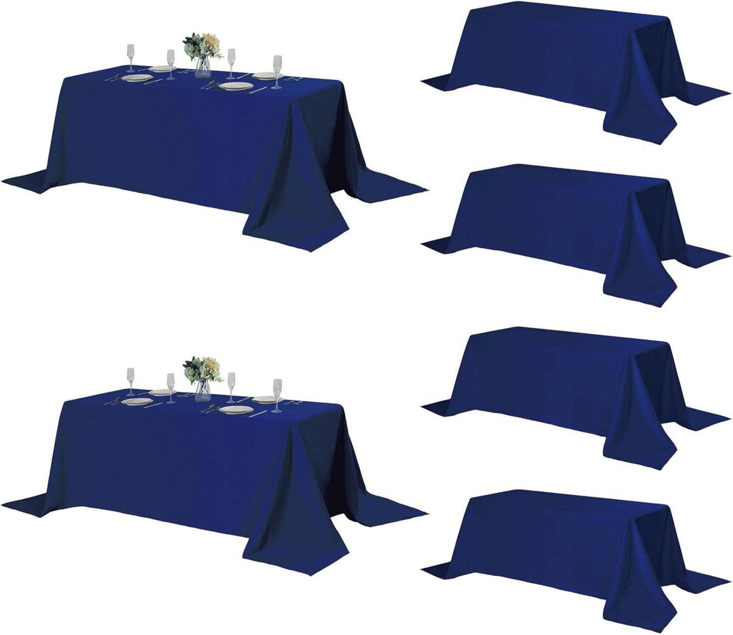 Fokitut 6 Pack Rectangle Tablecloth, 90x132 Inch, Stain Resistant and Wrinkle Polyester Table Cloth, Fabric Table Cover for Kitchen Dining, Wedding, Party, Holiday Dinner-Royal Blue
