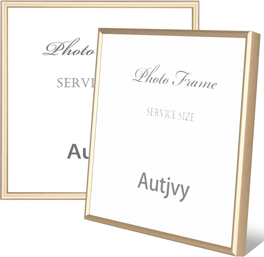 5x5 Picture Frames Gold - Brushed Brass Modern Simple Thin Aluminum Metal Photo Frame with HD Real Glass, Display for Tabletop and Wall Collage. (2 Pack)