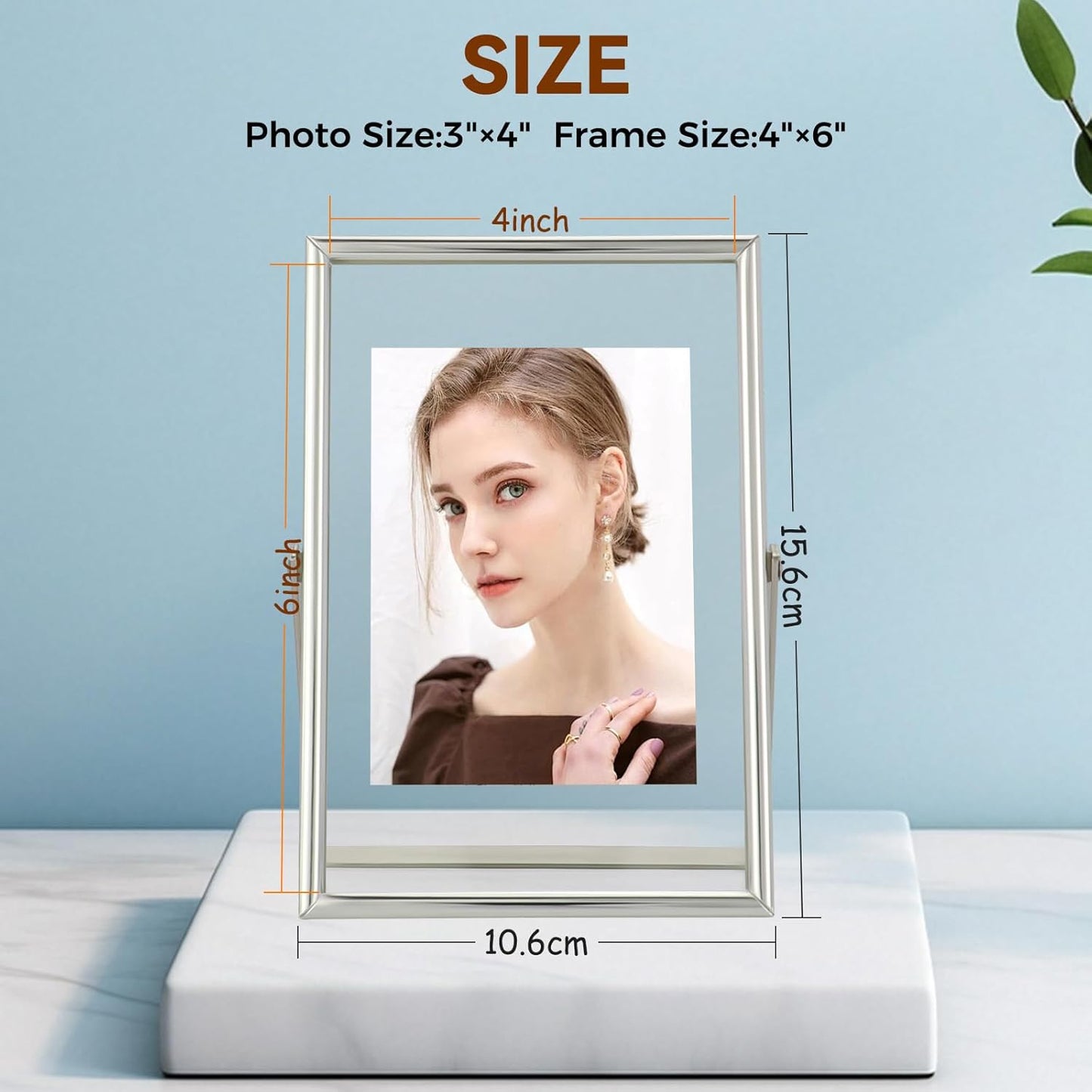 Silver Floating Frame (4"x6", Vertical), For Picture 3.5x5, 2x3, 1x2, Mini Desktop Photo Frame, Classy Gift For Festival, Wedding, Home or Office Décor…