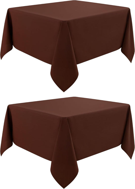 2 Pack Square Table Cloth 60X60 Inch Chocolate Washable Fabric Tablecloth Polyester Solid Dining Table Cover for Birthday Party Dinner Holiday Outdoor Indoor