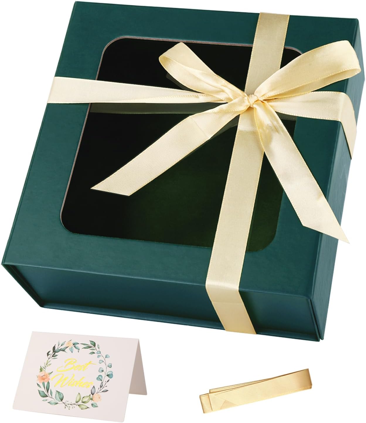 TIACABO Green Gift Box with Window,7.5"x7.5"x3.1" Bridesmaid Boxe for Gifts Giving,Birthday Gift Boxes with Magnetic,Closure Lid Gifts Boxes for Presents,Cute Box,Luxury for Gift Packaging