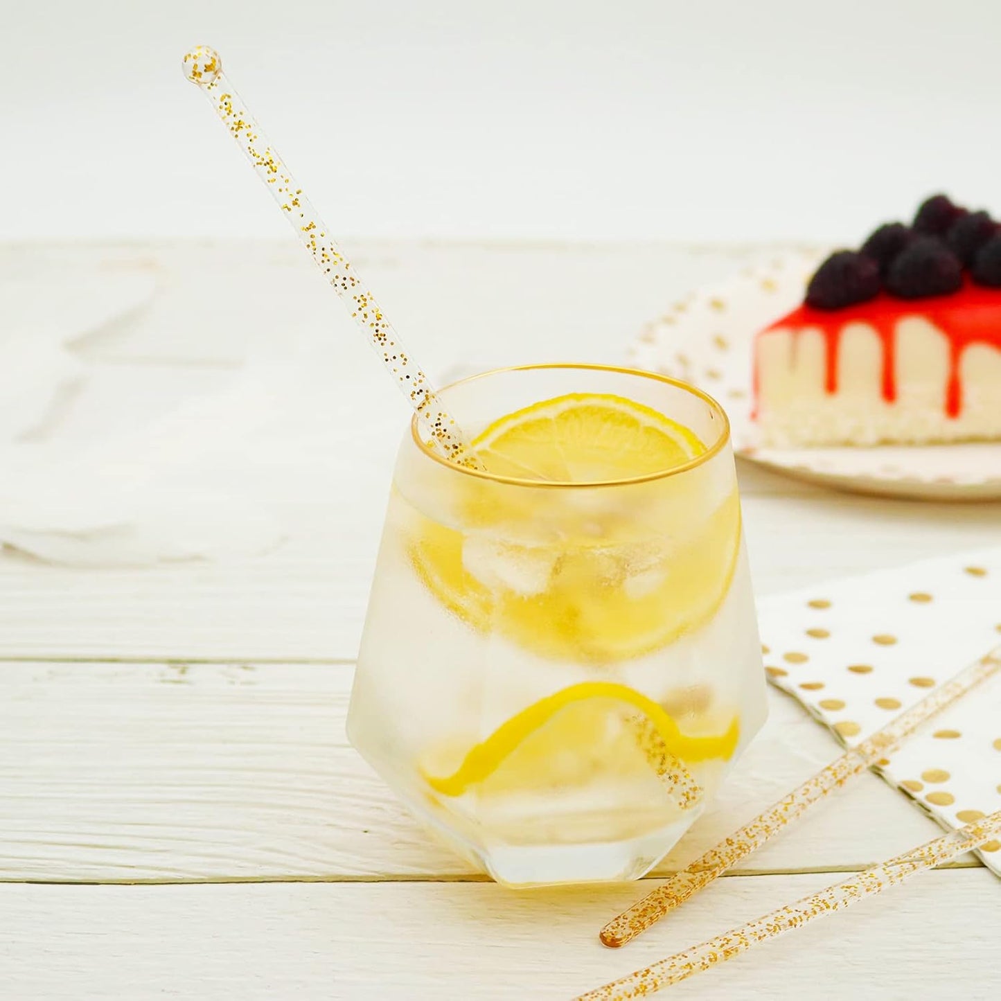 100-PCS Gold Glitter Plastic Swizzle Sticks, Crystal Cake Pops, Cocktail Coffee Drink Stirrers, Stir Sticks for Christmas Party, 7.24 Inch