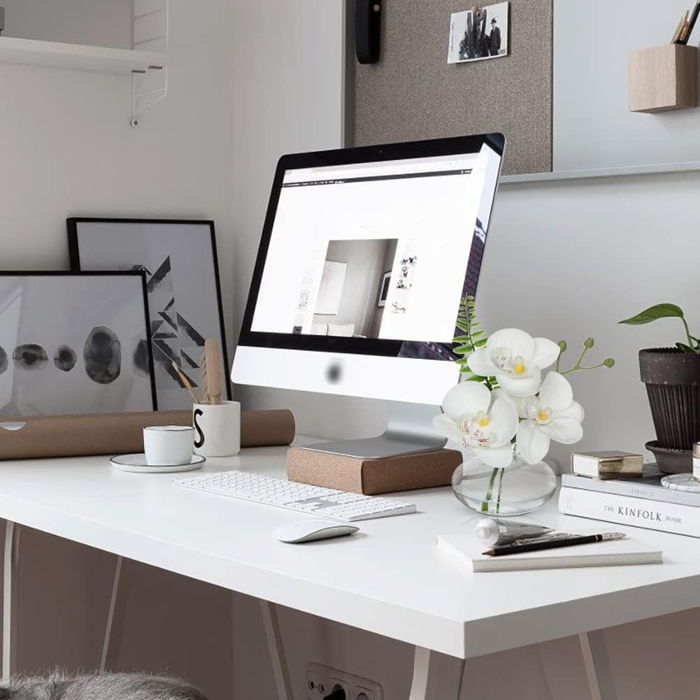 White Orchids Artificial Flowers Faux Orchids Arrangement in Clear Glass Vases Set of 3 Real Touch Phalaenopsis Orchid Flowers Small Fake Orchid Centerpiece for Dining Room Table