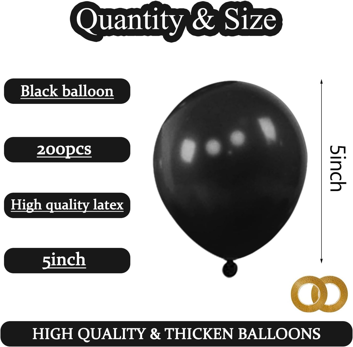 KAWKALSH 200pcs Black Balloons 5 Inch, Small Mini Latex Balloons for Party Birthday Baby Shower Anniversary Festival Arch Garland Decoration