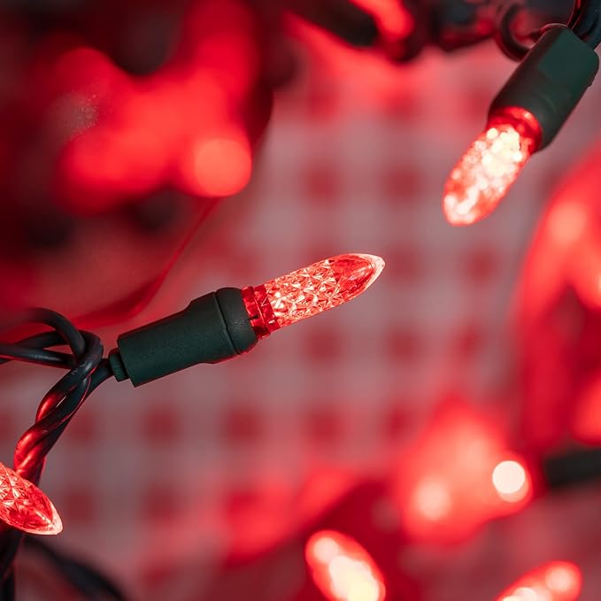 YULETIME Red One-Piece Faceted Christmas Lights 100 Count 33 Feet, High Waterproof UL Certified M6 String Light (Red)