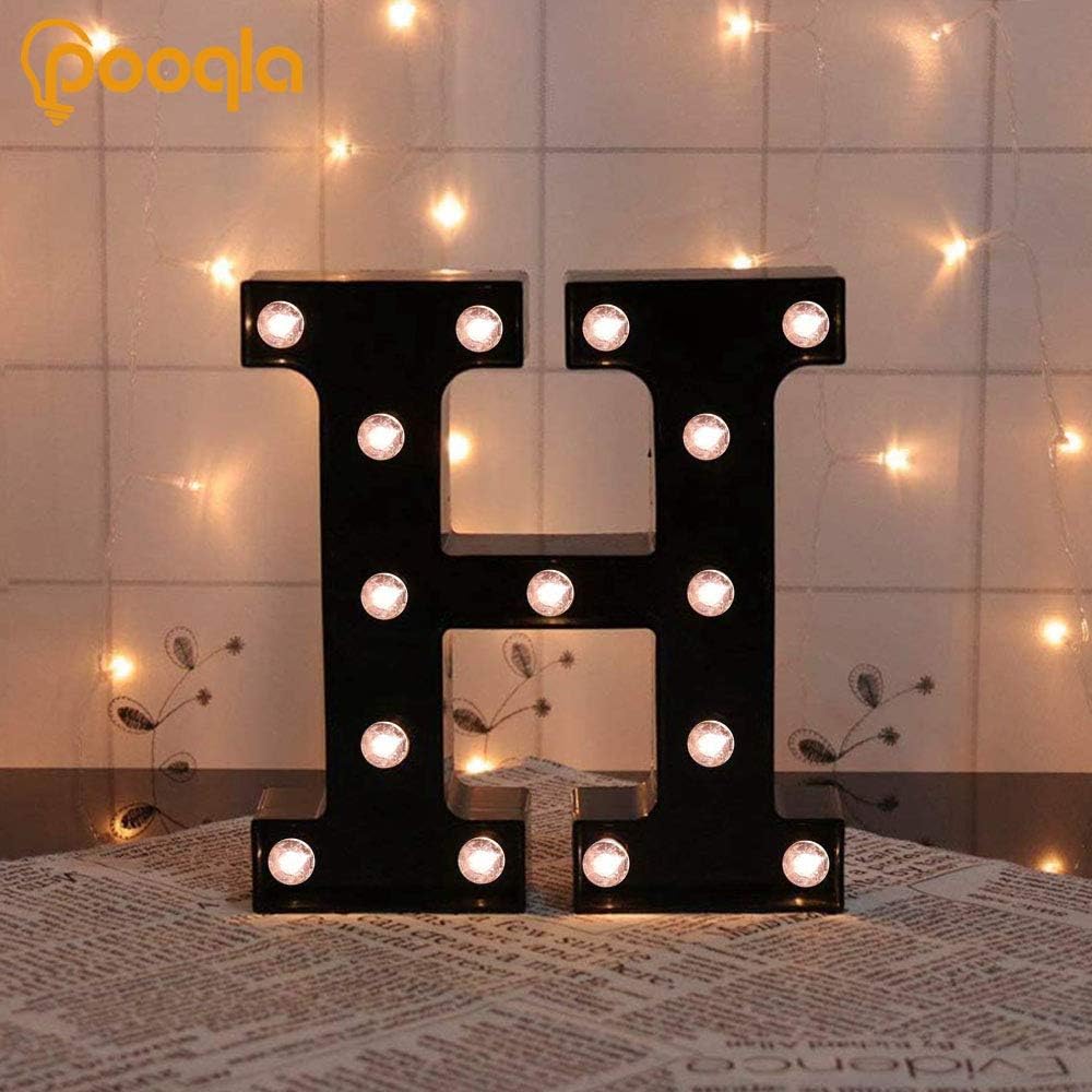 Decorative LED Illuminated Letter Marquee Sign - Alphabet Marquee Letters with Lights For Wedding Birthday Party Christmas Night Light Lamp Home Bar Decoration H, Black