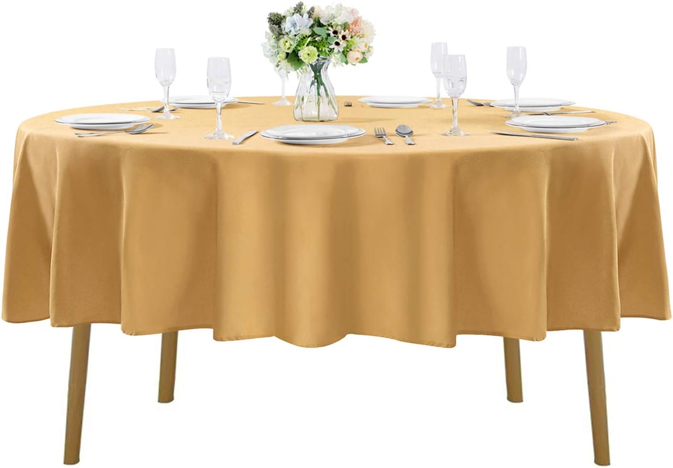60 inch Round Tablecloth Washable Polyester Table Cloth Decorative Table Cover for Wedding Party Dining Banquet（60 inch,Gold）
