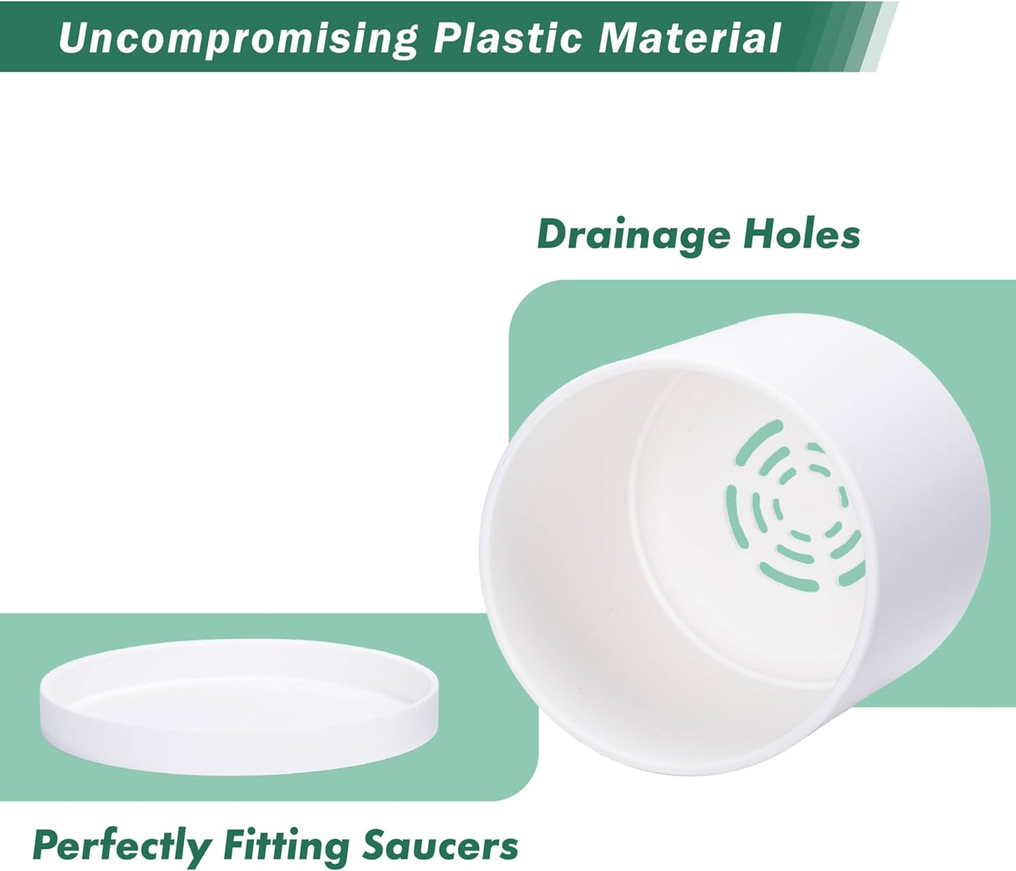 D'vine Dev 4 Pack 5 Inch Modern Plastic Plant Pots, Small Garden Planters for Plant with Drainage Holes and Saucers, White Color, 74-Z-G-2