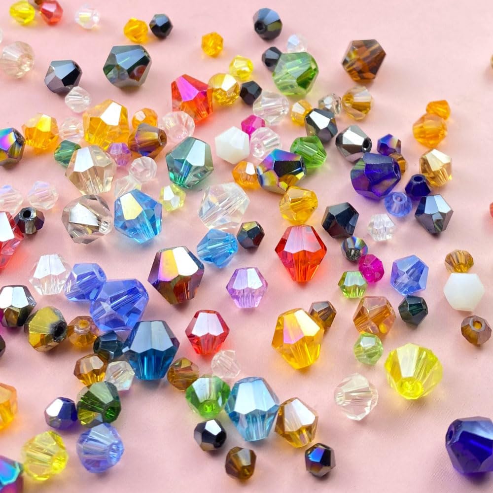 250pcs 6mm Bicone Crystal Glass Beads Loose Spacer Beads Faceted Craft Beads for Jewelry Making DIY Necklace Bracelet Earring Wind Chimes Suncatchers Ornamen(Mixed Color)