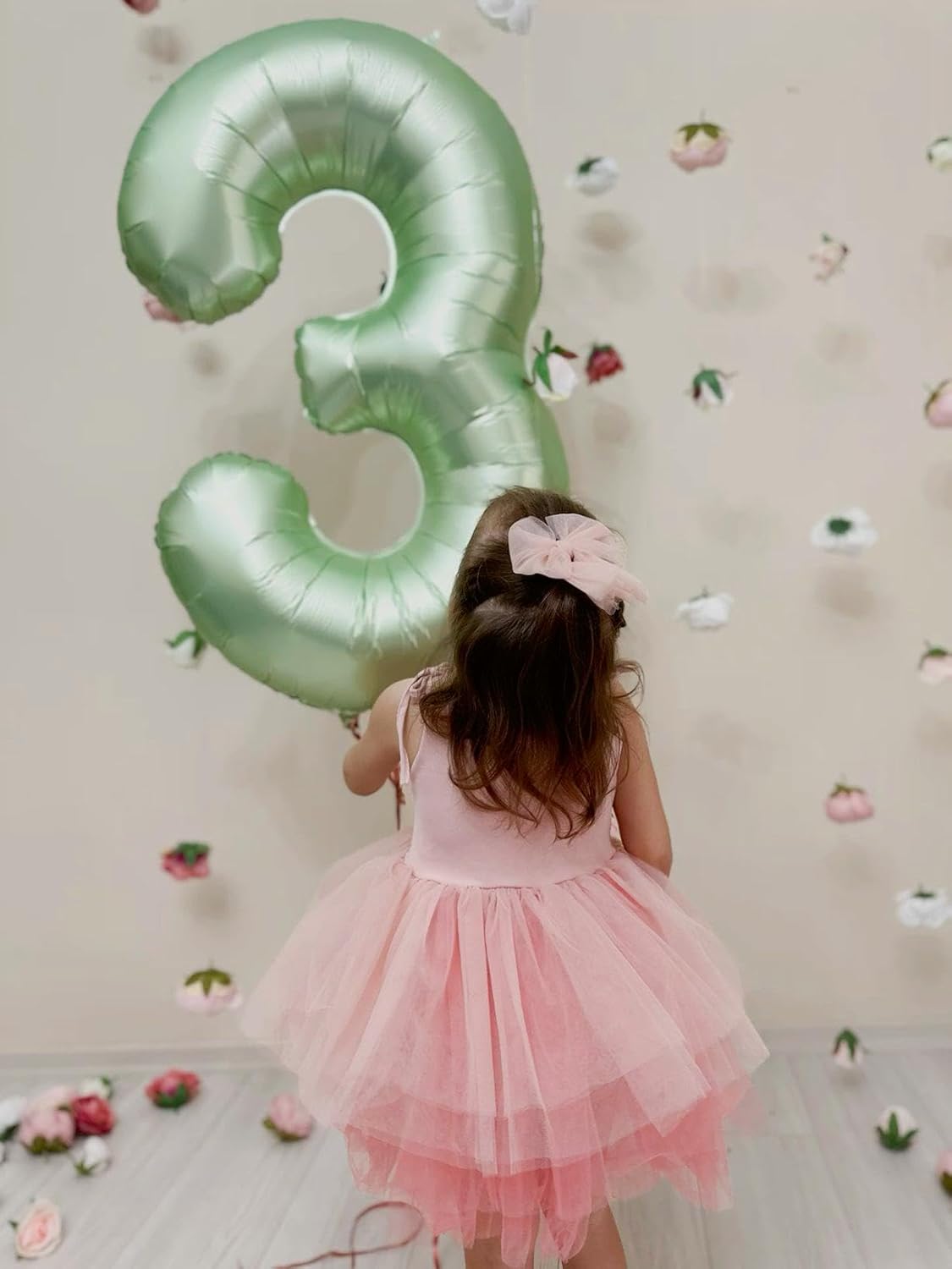 40 Inch Sage Green 3 Large Number Balloon, 3 13 23 30 33 36 Oliver Green Birthday Party Decorations, Number Three Foil Balloons for Anniversary Party Graduations Celebration Supplies