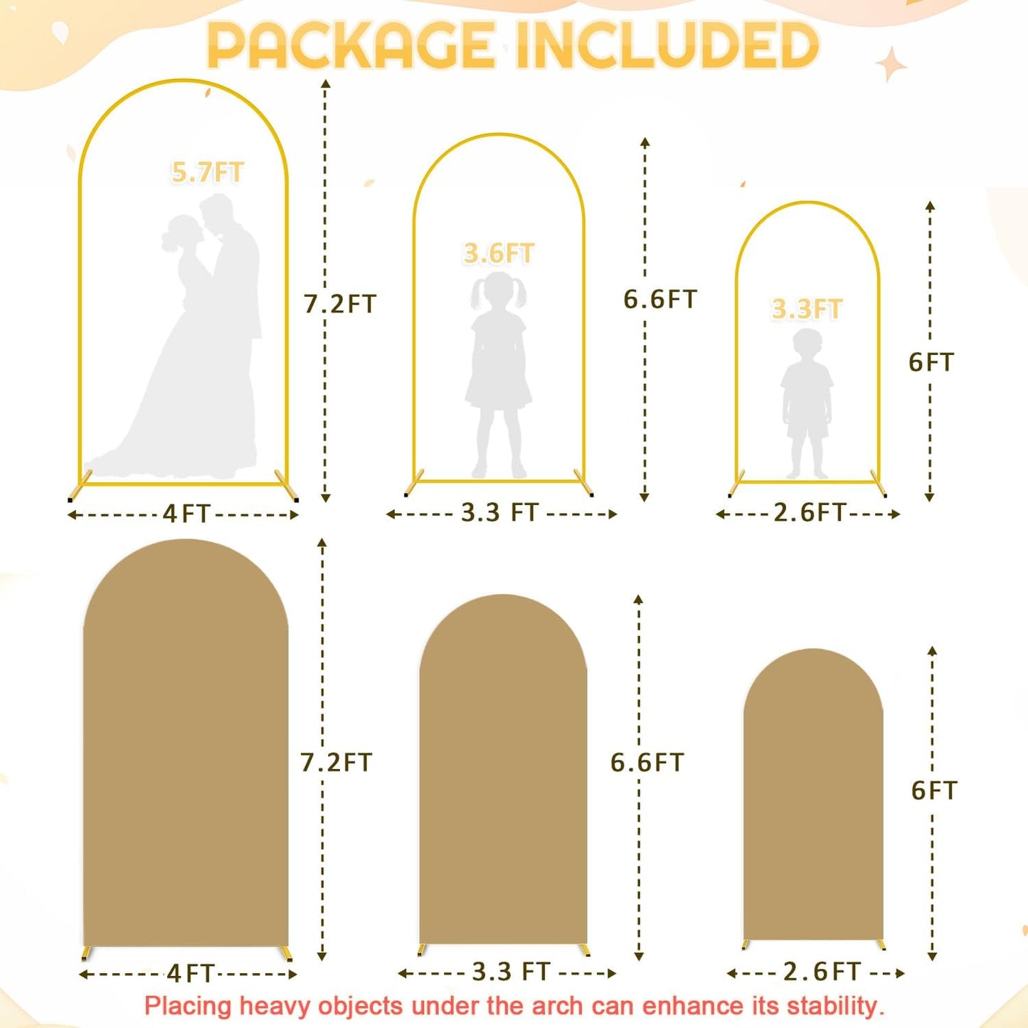 FUHSY Arch Stand and Covers Set of 3 (7.2FT, 6.6FT, 6FT) Wedding Arch Backdrop Stand with Brown Arches Cover Metal Balloon Arched Stand Frame for Birthday Party Ceremony Bridal Baby Shower Decorations