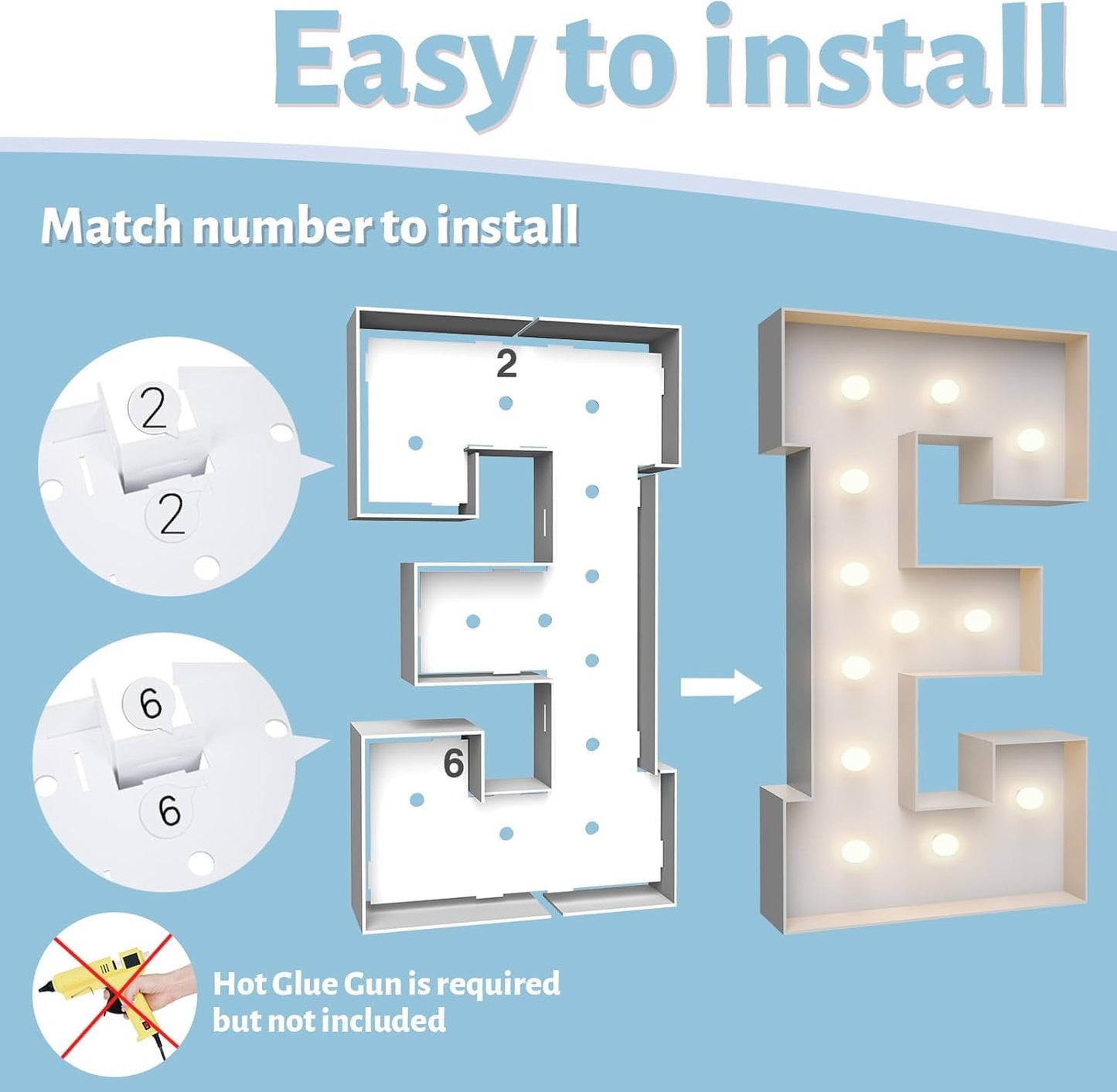 4FT Marquee Light Up Letters E,Party Decoration Large Marquee Light Up Letters with Weighted Water Bag,Pre-cut Foam Board Set Can Be Used for Birthdays,Weddings,Baby Anniversaries