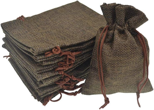20pcs Burlap Drawstring Gift Bags, Natural Linen Jewelry Pouch for Valentine's Day, Wedding Party and DIY Craft Packing (Coffee, 3.9 x 5.5)