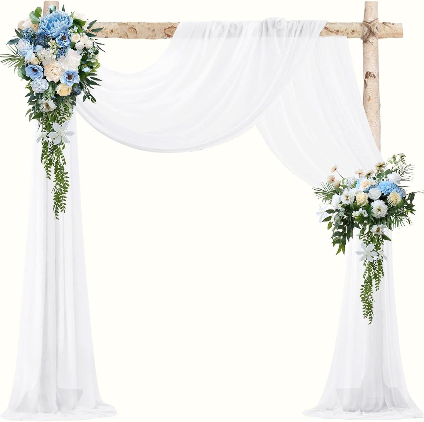 VOK White Wedding Arch Draping Fabric 29in x 18Ft 4 Panels Sheer Chiffon Curtain Drapes Extra Long for Outdoor Wedding Ceremony Birthday Party Decoration