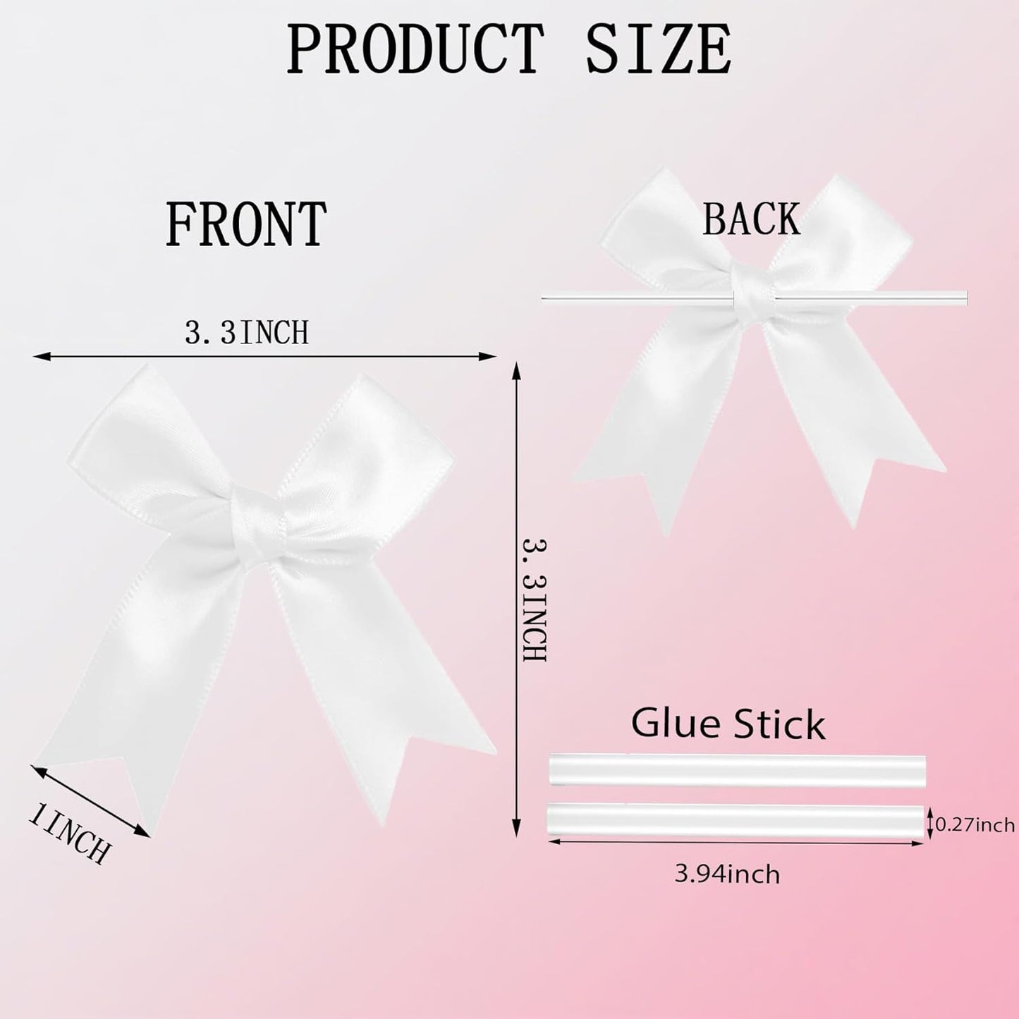 50 PCS Twist Tie Bows Satin Ribbon Bows 3.3 Inch Gift Wrap Bows Craft Bows for Gift Wrapping, Party Decorations Gifts Bag DIY Treat Bags Wedding Decor Baby Shower Christmas (White)