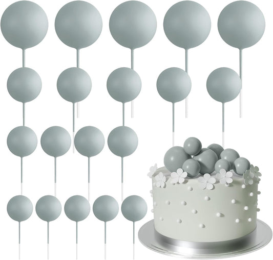 ASTARON 20 Pcs Ball Cake Topper Decorations Mini Balloons Cake Topper Sticks Gray Balls Cake Picks Cake Topper Balls Cake Decorations for Wedding Birthday Cake Decorations