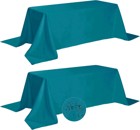 Fokitut 2 Pack Waterproof Rectangle Tablecloth, 90x156 Inch,Stain Resistant and Wrinkle Polyester Table Cloth, Fabric Table Cover for Kitchen Dining, Wedding, Party, Holiday Dinner-Caribbean Blue
