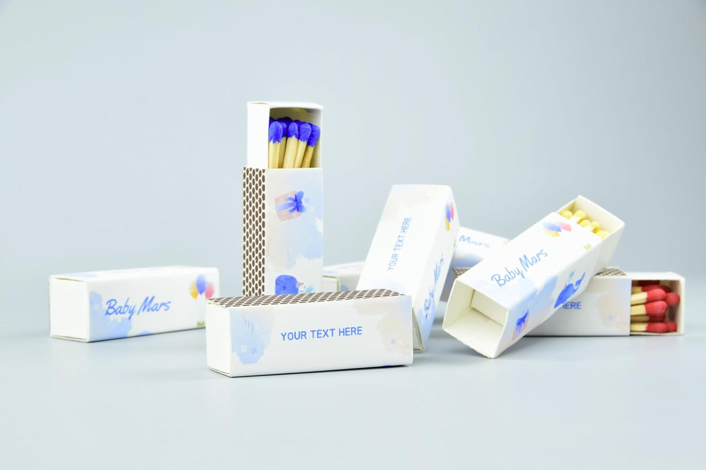 Customizable Baby Shower Matchboxes – Set of 10 – Cute Baby Design – Colorful Matchsticks – Perfect for Baby Shower Favors (2" Matchsticks, Baby #3)