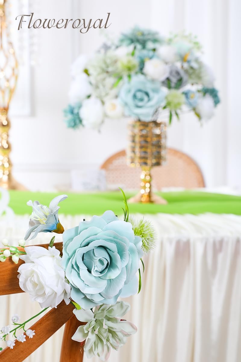 Floweroyal Artificial Flowers Combo Teal Blue Flowers Mix Silk Flowers Dahlia Roses with Stems for DIY Wedding Bridal Bouquets, Baby Shower, Floral Arrangement, Table Centerpieces, Home Decorations.