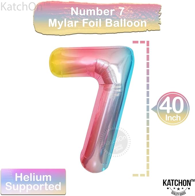 KatchOn, Giant Rainbow Number 7 Balloon - 40 Inch | 7th Birthday Balloon for 7th Birthday Decorations | 7 Balloons for Birthday | Seven Number | 7 Year Old Balloons for 7 Year Decorations