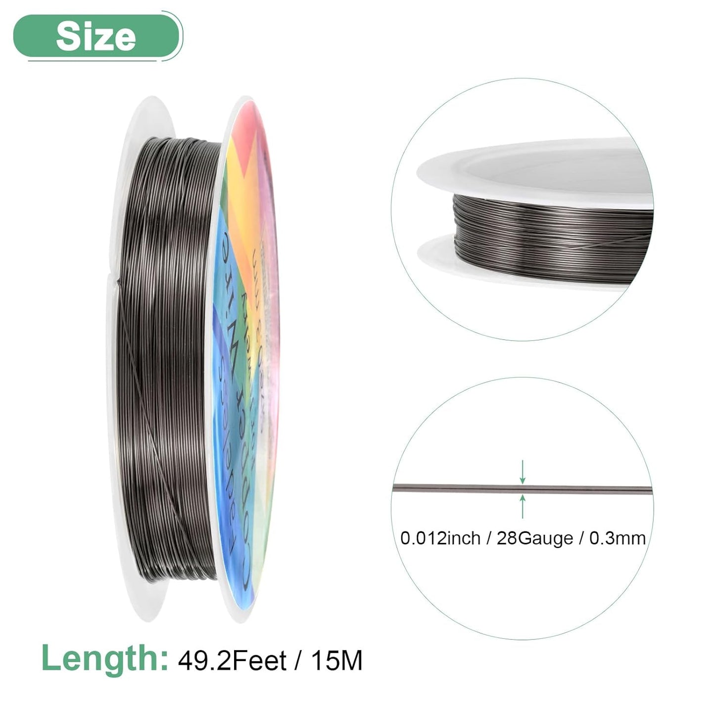 0.3 mm/28 Gauge Copper Wire for Jewelry Making, 49.2FT Copper Beading Craft Wire for Jewelry/Weaving/DIY Crafting/Planting, Color-Retaining [15M, Metallic Black]