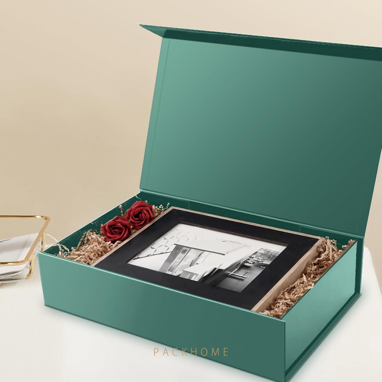 PACKHOME Extra Large Gift Box 17.5x11.3x4.3 Inches, Sturdy Shirt Box with Magnetic Lid for Clothes and Large Gifts (Glossy Dark Green)