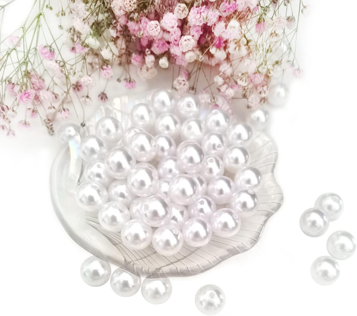100Pcs 16mm White Pearl Beads for Cratfs,Big Size Loose Pearl Beads with Hole Faux Pearls Round White Beads for Jewelry Making,DIY Craft Bracelets,Vase Fillers,Table Scatter Home Wedding Decoration