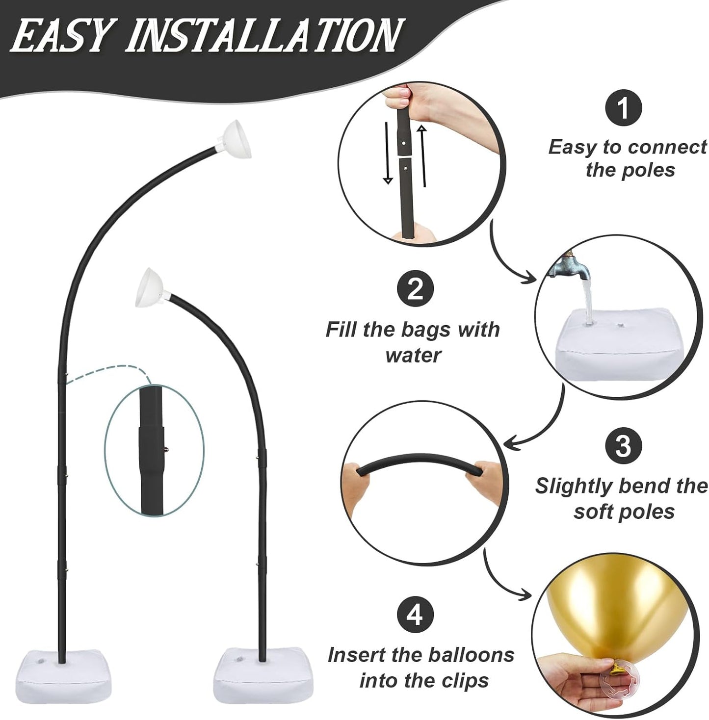 AerWo [Upgraded] Balloon Arch Kit Stand, 8.2ft+6ft Half Arch Balloon Stand with Base, Free Bending Top Balloon Arch Frame Curve for Floor, Perfect Birthday Wedding Halloween Decorations