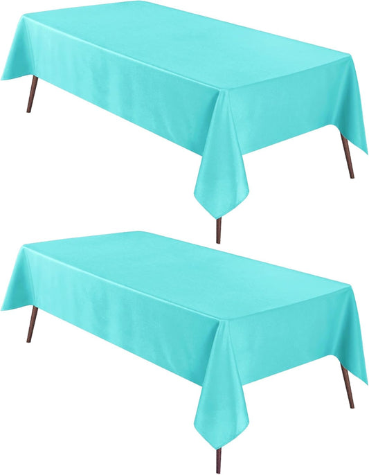 Hiasan 2 Pieces Solid Rectangle Tablecloth - Waterproof and Spillproof Washable Polyester Fabric Table Cloth for Kitchen and Dining Room, Aqua, 54 x 108 Inch