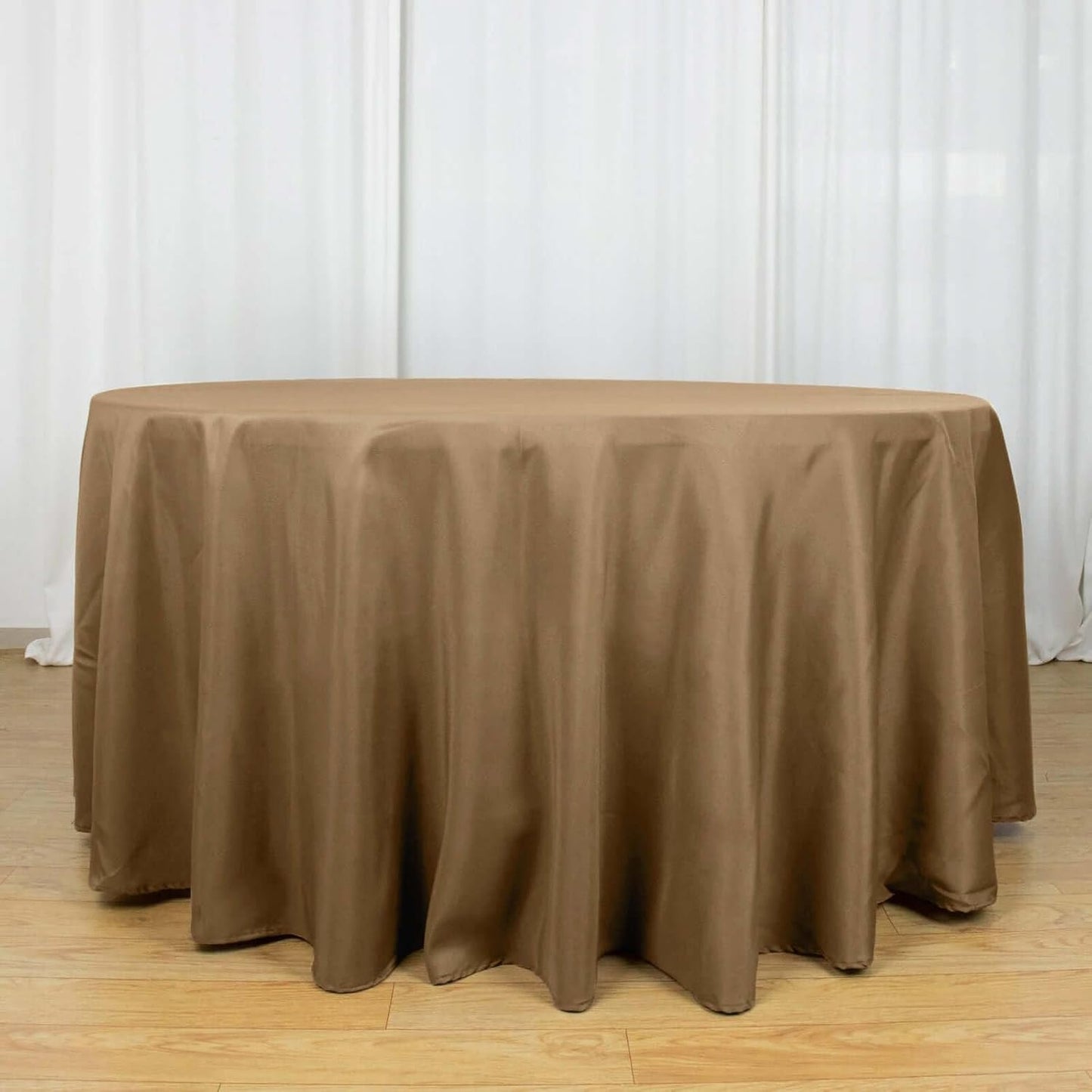 Efavormart Round Tablecloth, 120 Inch Stain & Wrinkle Resistant Washable Table Cloth, Decorative Polyester Fabric Table Cover for Banquet, Wedding, Dining - Taupe