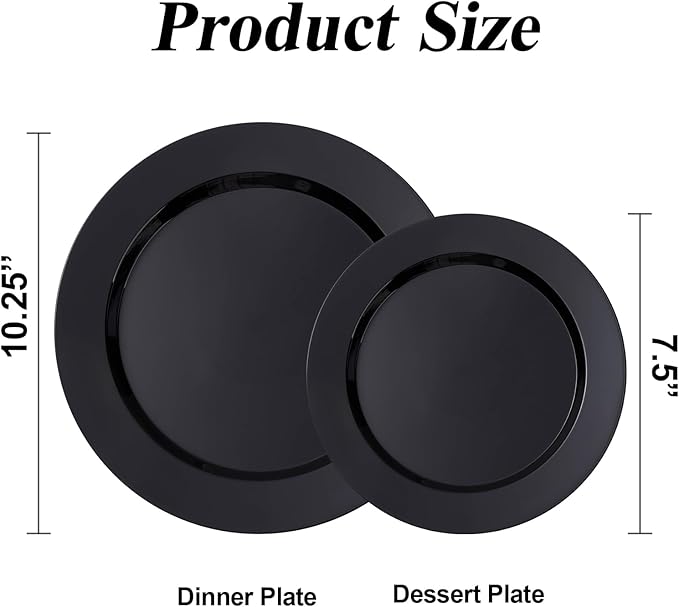 BESTSTAR 100PCS Black Plastic Plates Set, 50 10.25 inch Dinner Plates and 50 7.5 inch Dessert Plates, Premium Disposable Plates for Party, Wedding,Halloween
