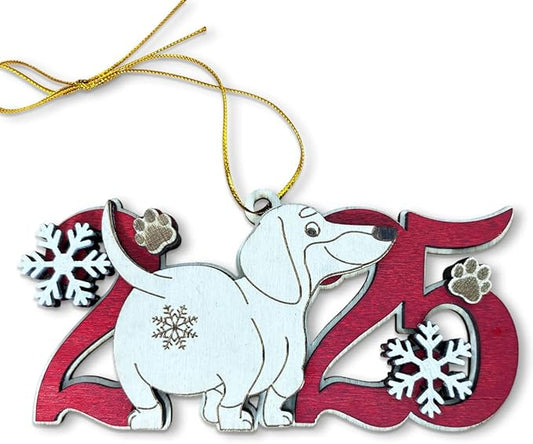 Dachshund Dog 2025 Christmas Ornament – Wooden Holiday Tree Hanging Decoration – Cute Sausage Ornament, Wiener Dog Lover Keepsake Gift for Christmas 2025