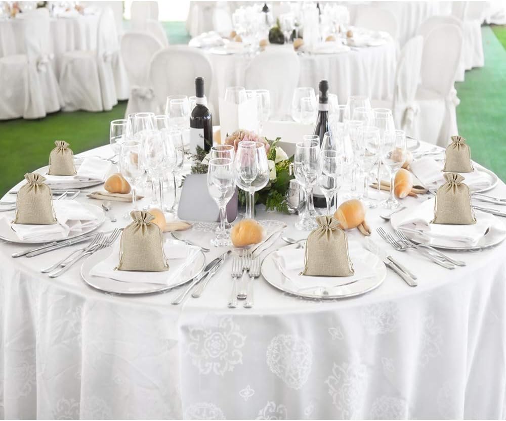 Lucky Monet 25/50/100PCS Burlap Gift Bags Wedding Hessian Jute Bags Linen Jewelry Pouches with Drawstring for Birthday, Party, Wedding Favors, Present, Art and DIY Craft (50Pcs, Cream, 3” x 4”)