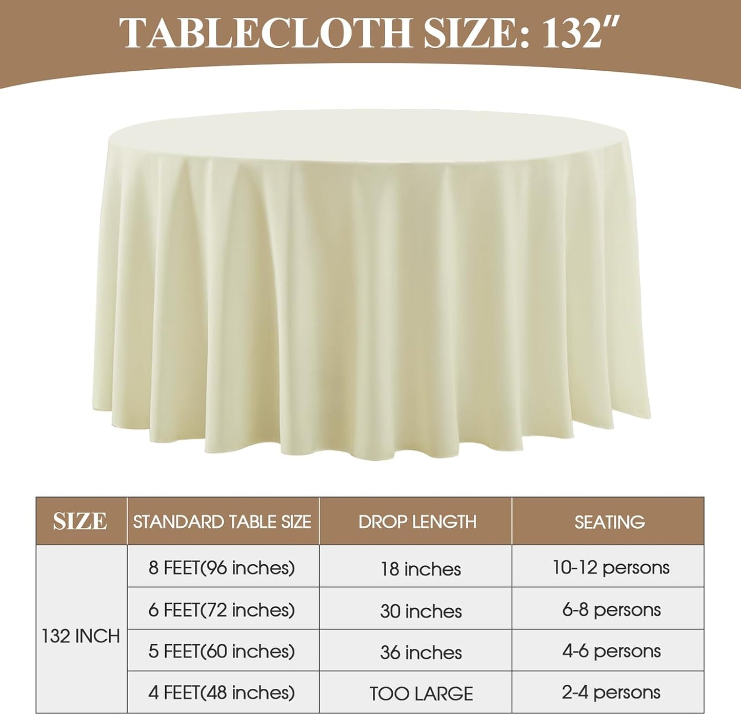 Round Tablecloth 132 Inch 8 Pack Ivory Tablecloths Washable Decorative Linen Polyester Table Clothes Cover for Dining Table Banquets Buffet Parties and Wedding