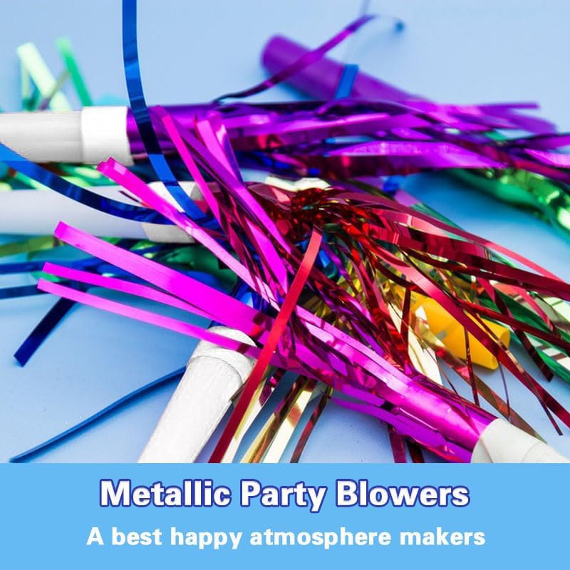 Lovecheer 24/60PCS Glitter Noise Makers Metallic Fringed Party Blowers for Adults Birthday Wedding Graduation 2025 New Years Musical Blowouts