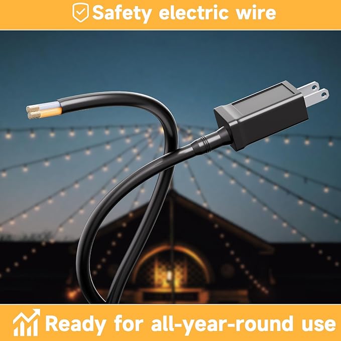 Outdoor Safety String Lights 50FT - Commercial Grade Low Voltage Strand with 20 S14 Shatterproof Bulbs for Tree Garden Yard bistro Cafe | Warm Yellow 3500K Party Lights | IP65 Waterproof | UL Listed