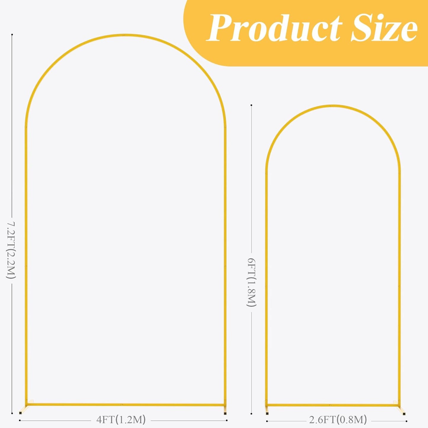 Putros Metal Arch Backdrop Stand Gold Wedding Arch Stand Set of 2 (7.2FT/6FT) Square Arched Frame for Birthday Party Graduation Ceremony Decoration
