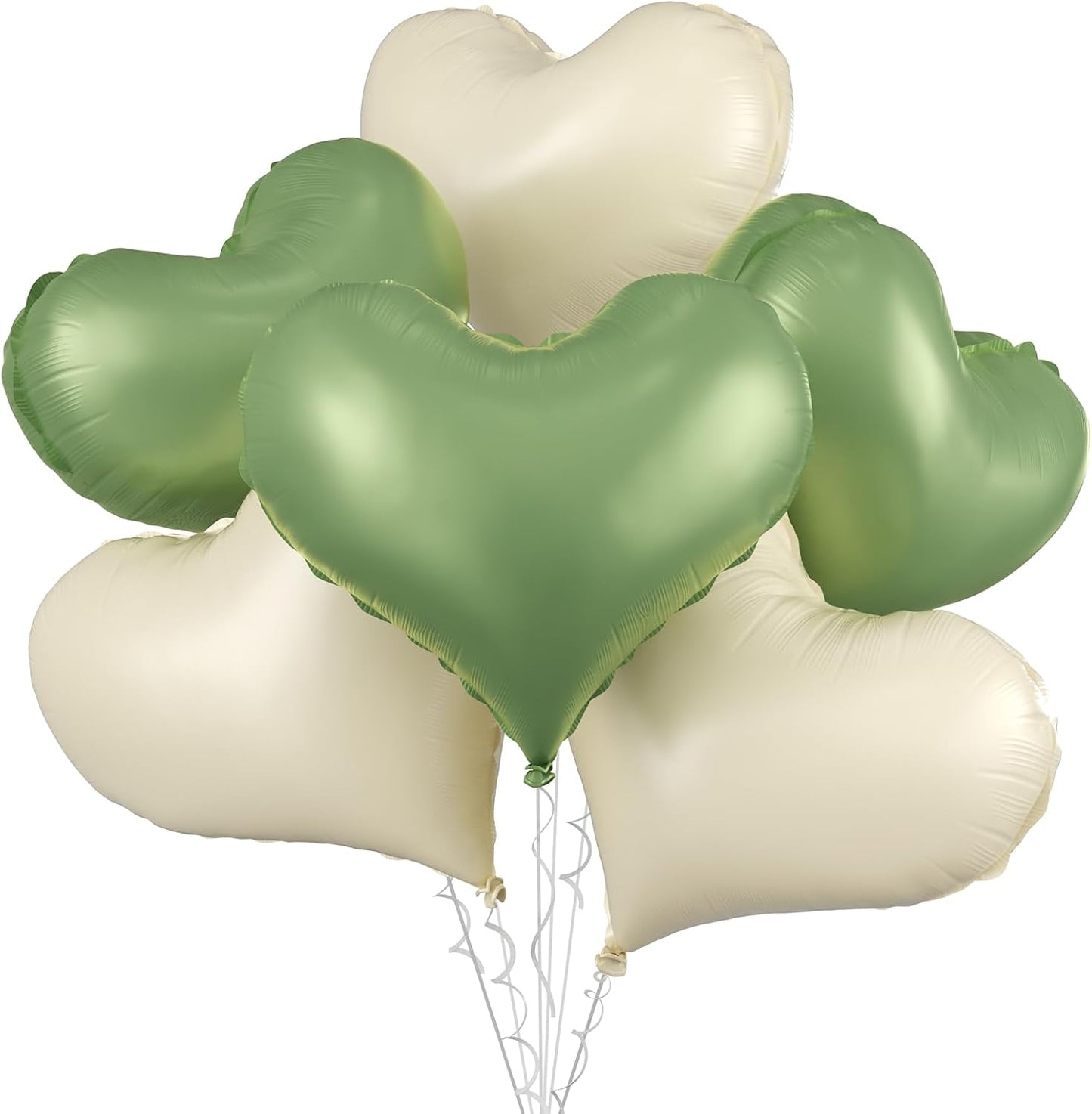 Green Cream White Heart Balloons,24Inch Heart Foil Balloons for Valentine's Day Birthday Wedding Baby Shower Anniversary Party Decorations