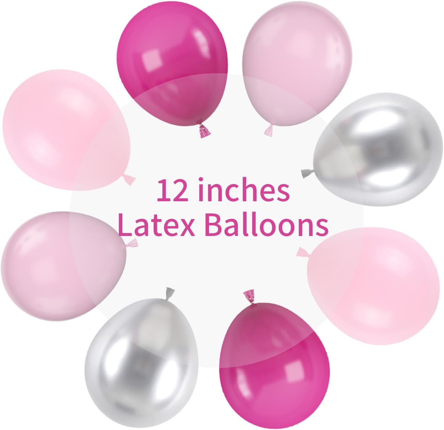 Pink and Silver Balloons, 12 Inch Hot Pink Pastel Latex Balloon Metallic Chrome Silver Helium Balloons for Girls Women Bridal Birthday Baby Shower Party Decorations