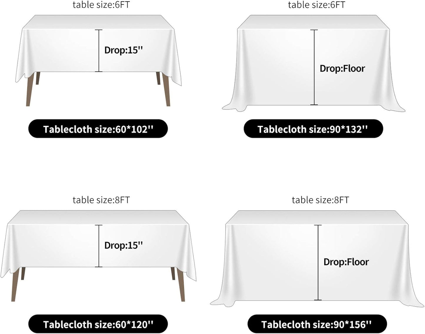 Ascoza 12pack 60x102 Inch White Rectangular Tablecloth 6 Feet Table Cloth in Polyester Fabric for Wedding/Banquet/Restaurant/Parties