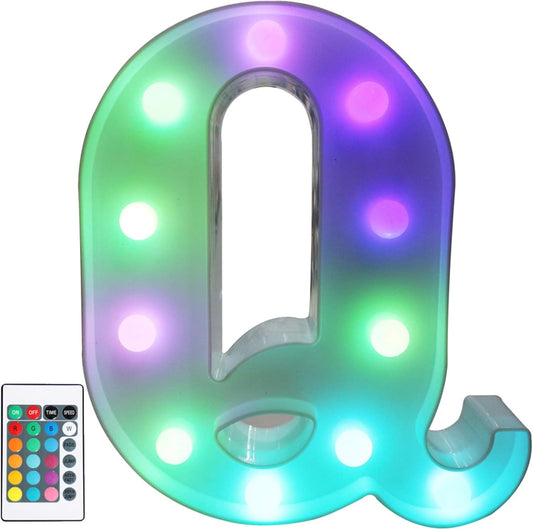 Pooqla Colorful LED Marquee Letter Lights with Remote – Light Up Marquee Signs – Party Bar Letters with Lights Decorations for The Home - Multicolor Q
