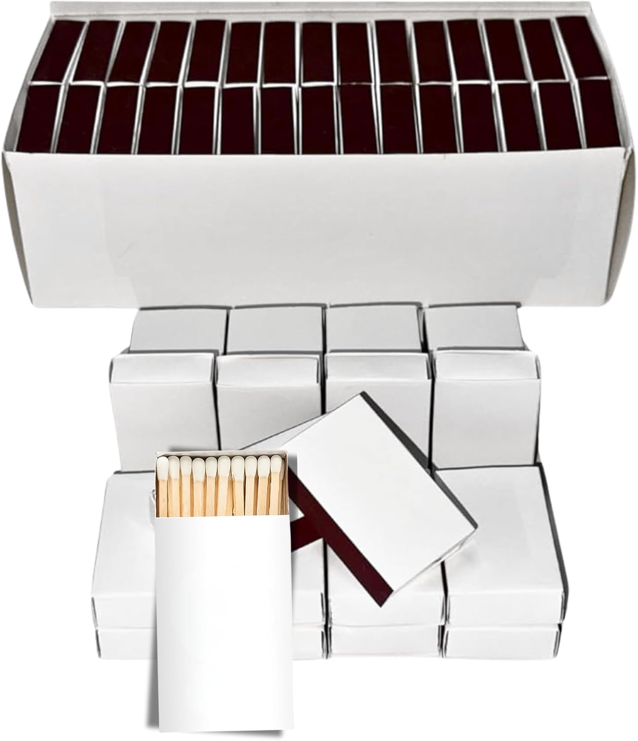 100 Boxes Blank White Wooden Matches | Strike on Box Matchboxes Traditional Wooden Matchsticks | Wedding Party Event Favors to Customize