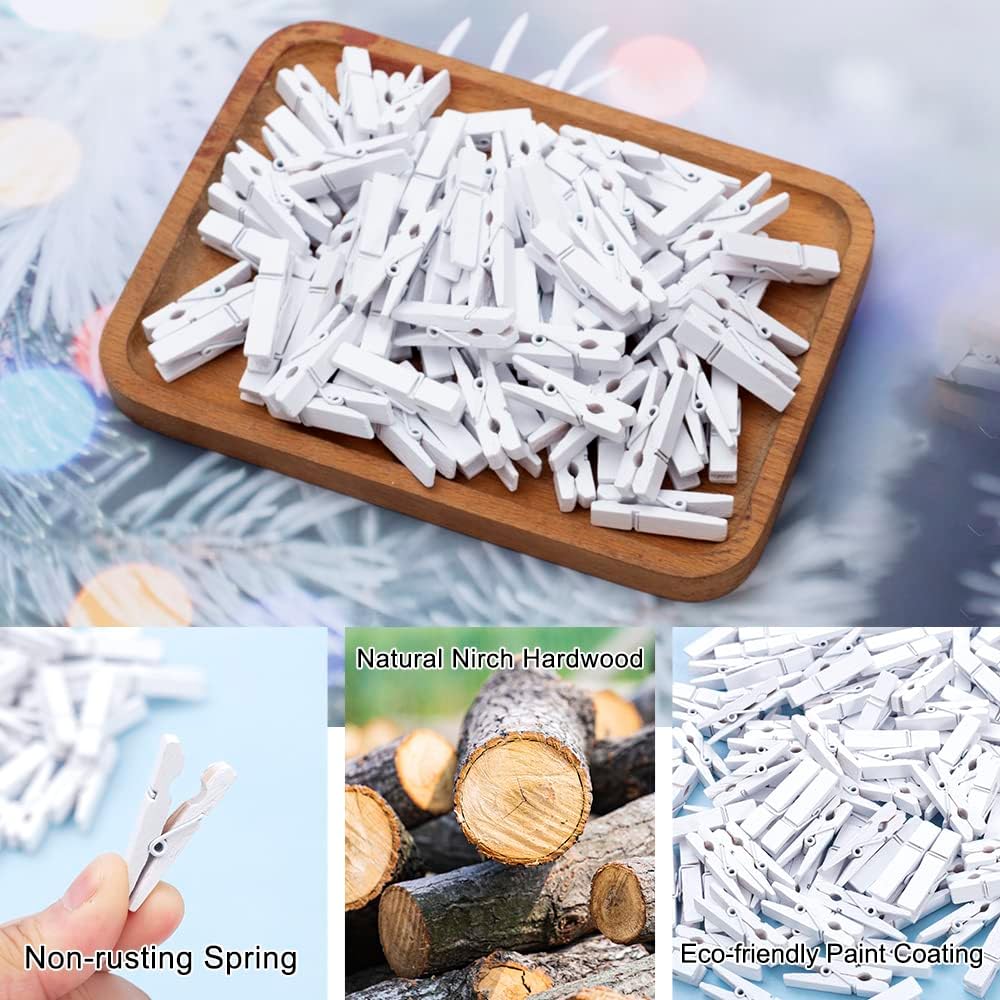 Clothes Pins, 130 Pcs Wooden Clothes Pin, 1.4 Inch White Clothespins, Mini Clothes Pins for Photo, Baby Shower, Party, Crafts DIY Project