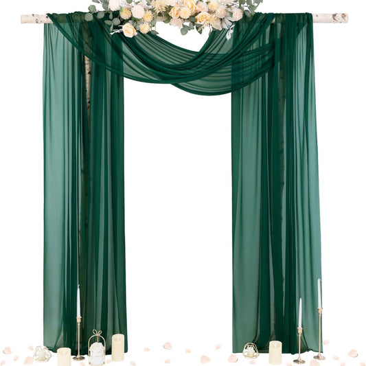 Socomi Wedding Arch Draping Fabric 29" x 20Ft 4 Panels Emerald Green Sheer Outdoor Curtain Drapes Extra Long for Bridal Baby Shower Ceremony Birthday Party Decor