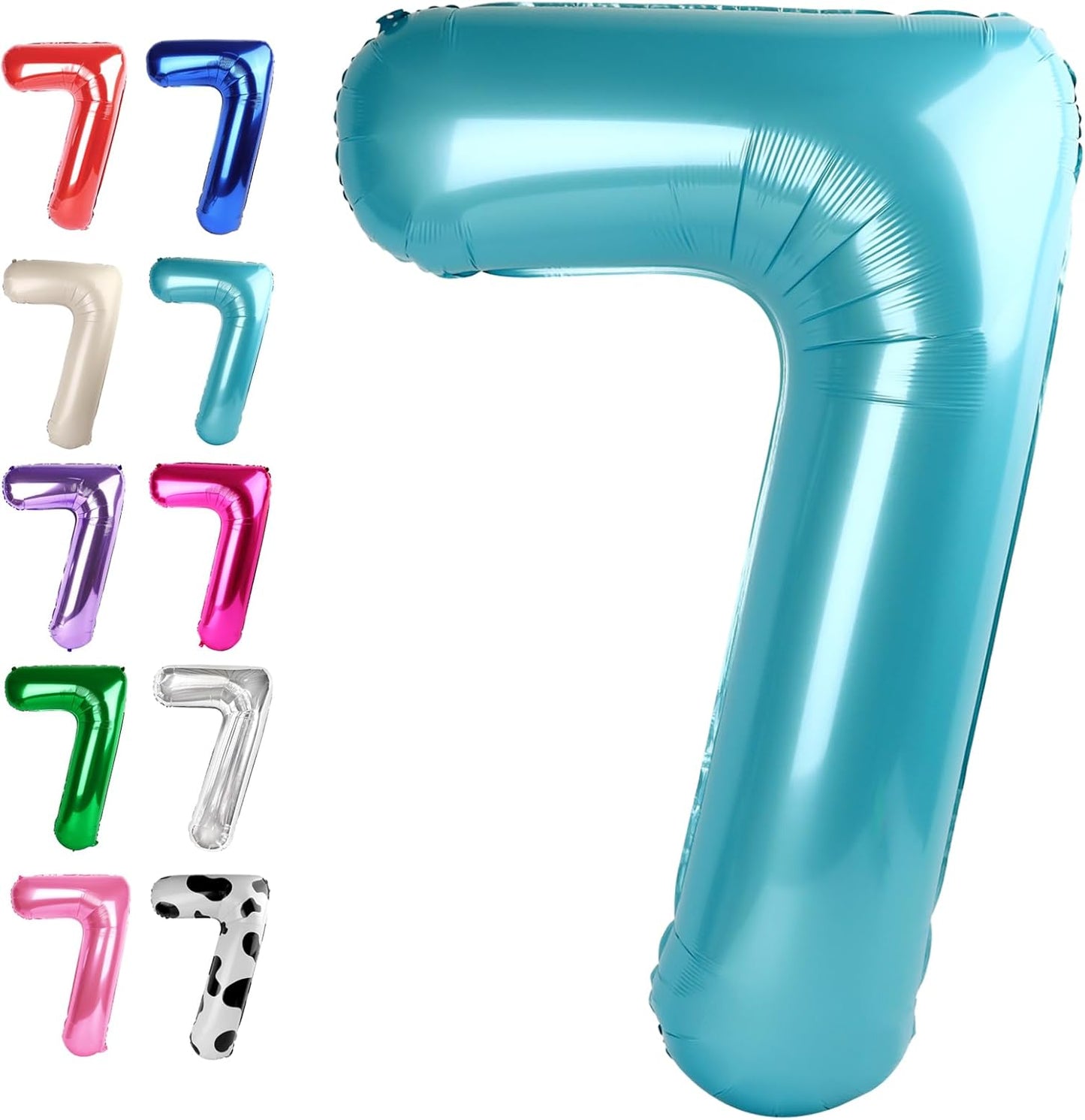 Pearl Blue Number 7 Birthday Balloon 40 Inch, Digital Balloons for 7 17 27 70 77 Party Celebration Decorations Supplies, Mylar Foil Numbers Balloon for Seven Wedding Anniversary