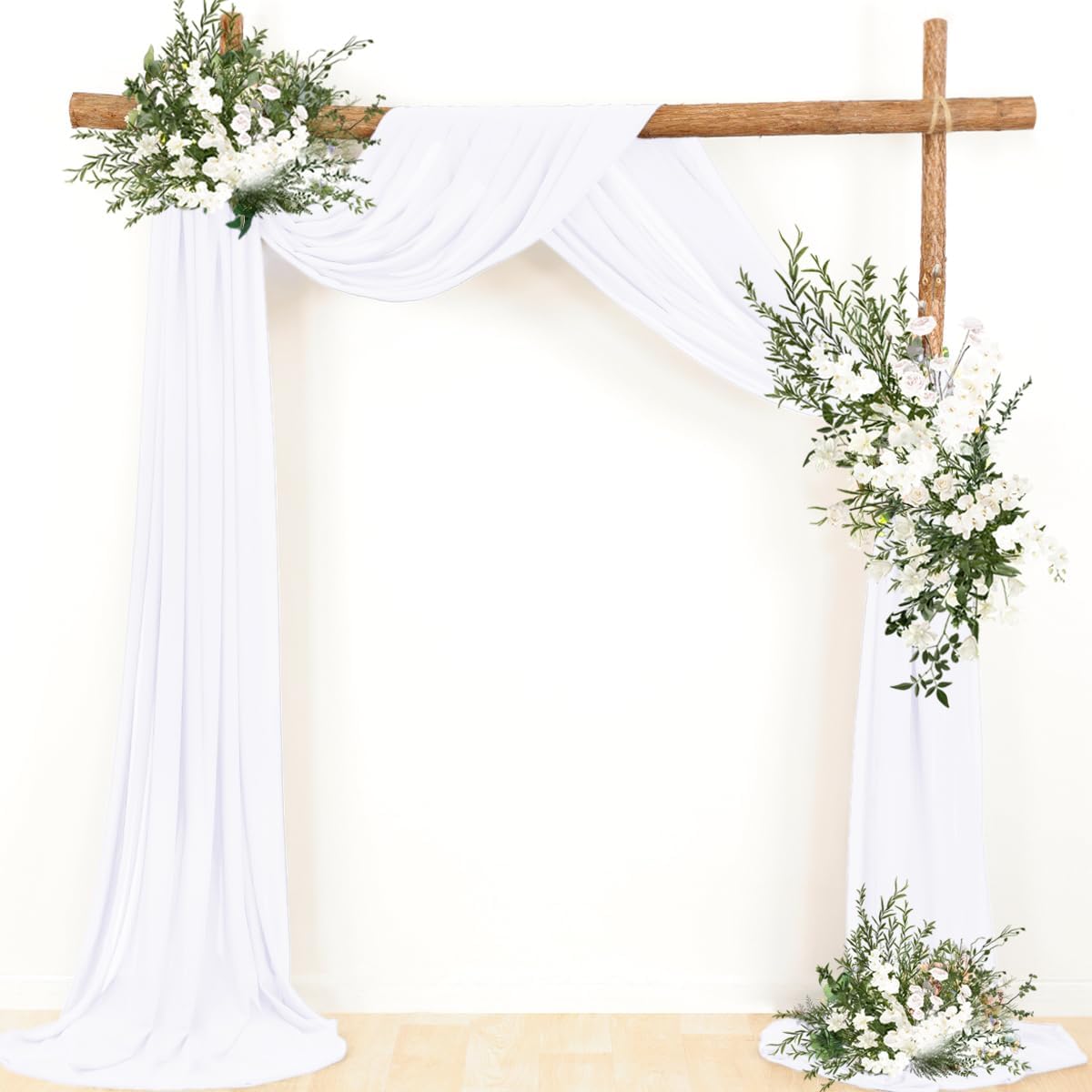 White Wedding Arch Draping Fabric 4 Panels 30'' x 18FT Sheer Chiffon Arch Drapery for Photo Booth Bridal Shower Baby Shower Church Decor Newborn Photography Christening Outdoor Party
