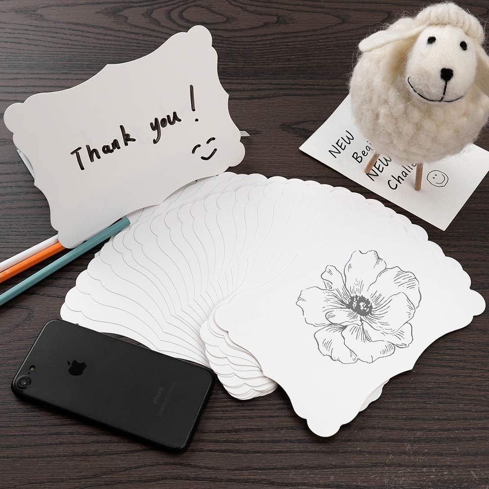 50 Pack Blank Kraft Cards Cardstock Thick Paper Brown Greeting Cards for DIY Gift Card Menus, Baby Shower and Wedding Invitations (White, 4x6IN)