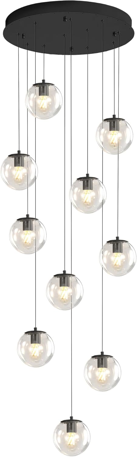 Modern Globe Chandelier H118 Staircase Chandelier for Entryway 12-Lights Glass Globe Pendant Light Large Chandeliers for High Ceiling Foyer Stairwell